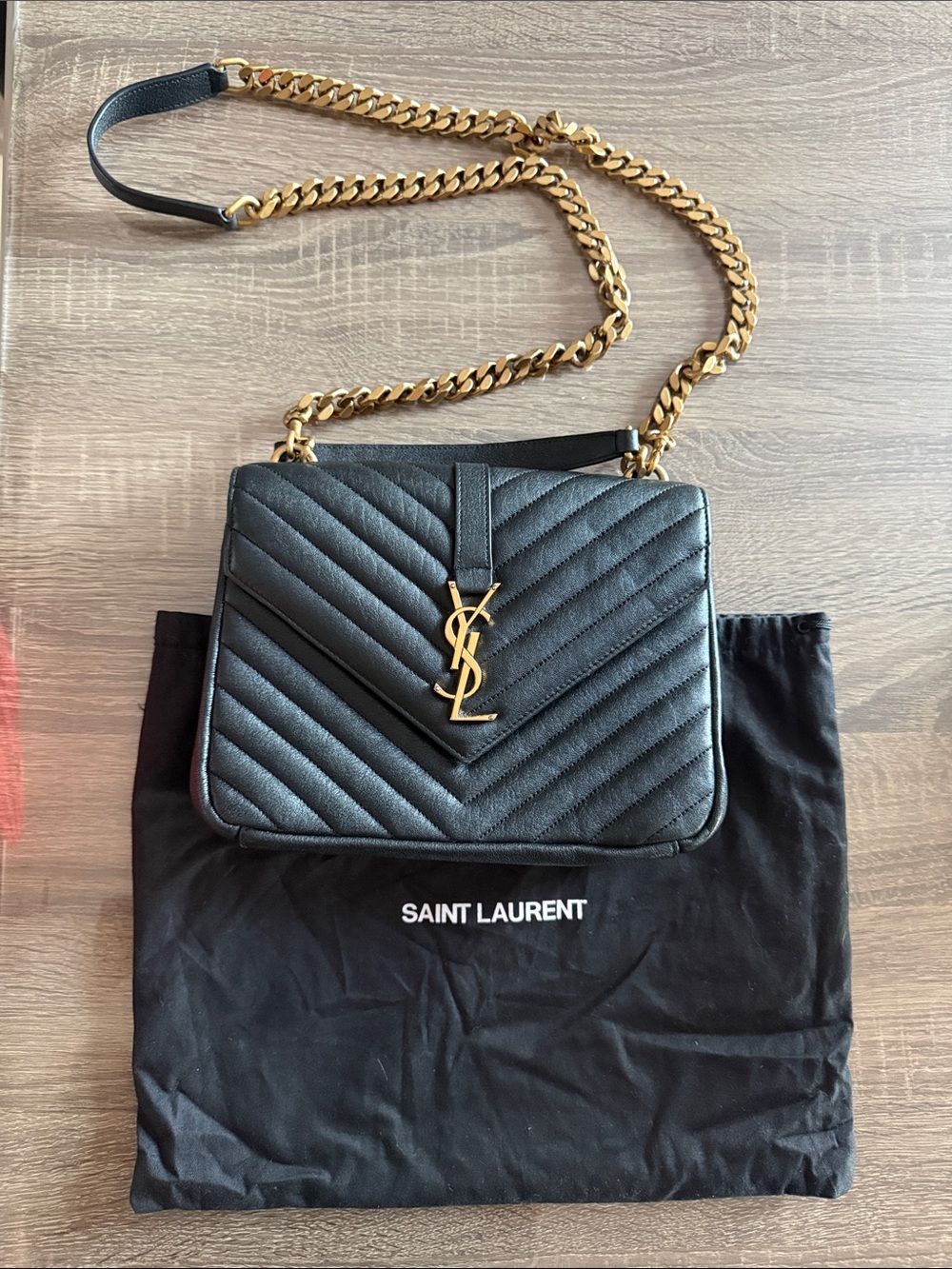 Saint Laurent Black Quilted Leather Shoulder Bag with Gold YSL Hardware